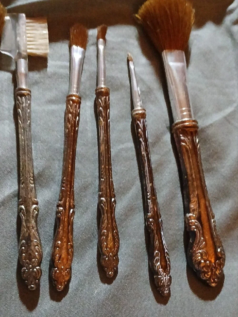 Ornate Silver Makeup Brush Set with Decorative Handles